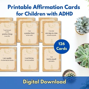 Printable Children's Positive Affirmation Cards, Affirmation Cards for Kids with ADHD, ADHD Encouragement Cards for Kids, Digital Download