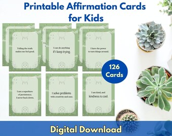 Cartes d'affirmation « Forêt enchantée » pour enfants, encouragement pour les personnes atteintes de TDAH, 126 cartes (téléchargement numérique)