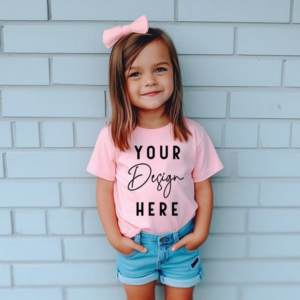 Pink Kids T-shirt Mockup, Pink Bella Canvas 3001T Mock, 3001Y Kids Model Mockup, Boho T-shirt Mockup, Bella Canvas Kids, Toddler Mockup, POD