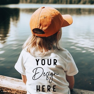 Kids White Gildan Mockup, Back of Shirt Mock Up, Toddler T-Shirt Mockups, Summer Tshirt Stock Photo, Child Print on Demand Template, POD