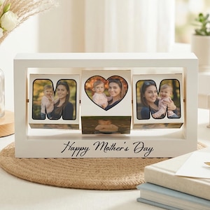 Personalized Mom Photo Block Sign, Custom Mother's Day Gift from Kids, Rotating Picture Frame Table Decor, First Mothers Day Present