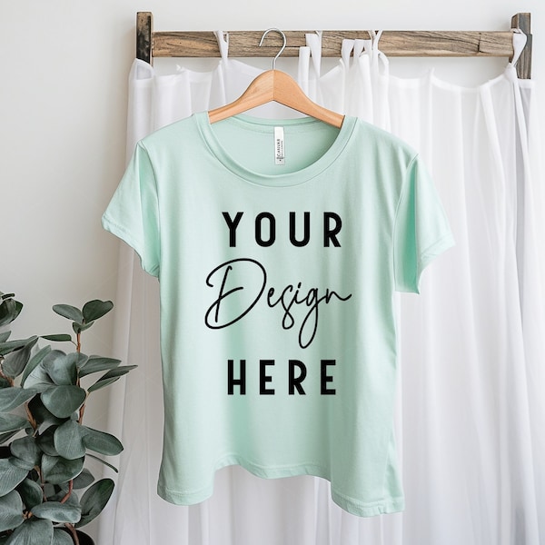 Bella Canvas 3001 Mint Mockup, Boho T-shirt Mockup, Women's Flat Lay Shirt Mockup, Stock Shirt Mock, Blank Sublimation Stock, Green Mock Up