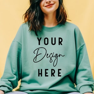 Light Green Comfort Colors Mockup, Oversized Comfort Colors 1566 Sweatshirt Mockup, Boho Crewneck Sweater Mock Up, Print on Demand Mocks