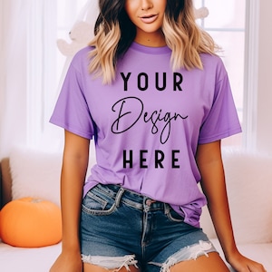 Violet Comfort Colors C1717 Mockup, Halloween Shirt Mockup, Oversized Purple Tshirt Mockup, Trendy Mock, Aesthetic Mockup, Print on Demand