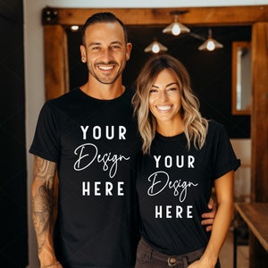 Bella Canvas Couple Mockup, Black Bella Canvas 3001 Couples Mockup, Couple Shirt Mockup, Black Tshirt Mock Up, Trendy Aesthetic Mocks, POD