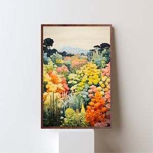 Whimsical Floral Meadow print, boho flower fields wall art, nature landscape painting, botanical art print, colorful artwork decor