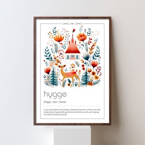 Hygge Scandi print #3, definition wall art, whimsical Nordic floral artwork print, Scandinavian boho poster, Danish folk housewarming gift