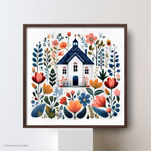Scandi House print #5, Scandinavian whimsical wall art, bedroom decor, colorful hygge artwork, living room art, pretty Danish house poster