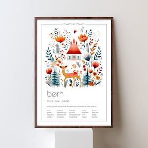 Børn definition print Scandi wall art whimsical Nordic children artwork Scandinavian boho poster Danish baby shower new mom gift for parents