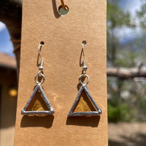 Mini Yellow Triangle Stained Glass Earrings
