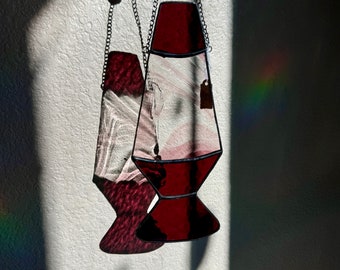 Handgemaakte glas-in-lood groovy retro paarse lavalamp woondecoratie