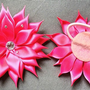 Pink and Gray Flower Hair Tie for Women and Girls by BelCA Handmade