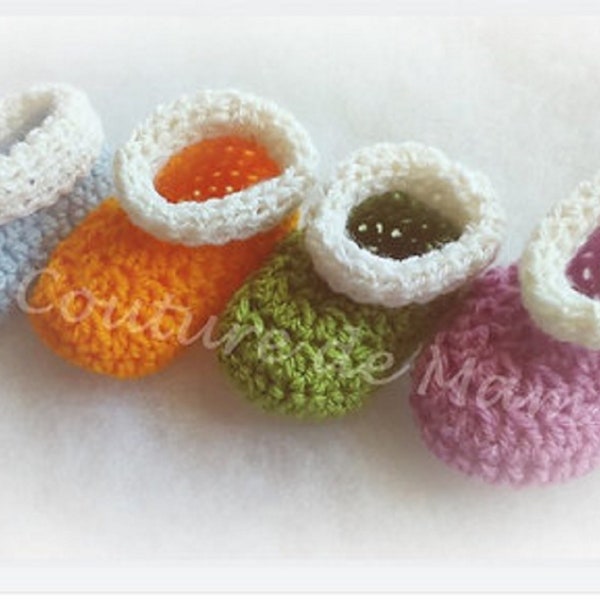 Chaussons layette au  crochet 0-3 mois Bicolore