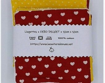 HEARTS and POINTS motif wipes - Set of 6 - 10cmx10cm