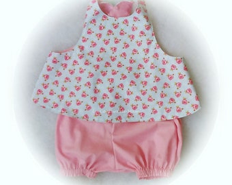 Crossed apron and pink bloomer set 12/18 months