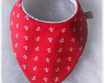 Red bandana bib WHITE NAVY ANCHOR 3-9 months