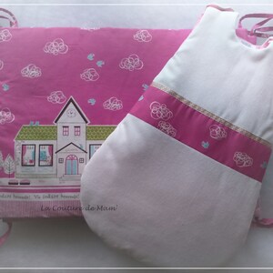 Sleeping Bag/Cot Bumper Set/Pink and White/0-3 Months