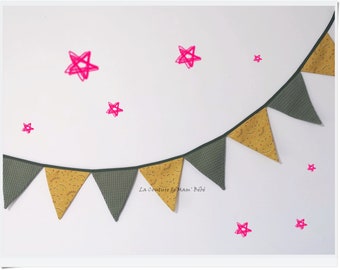 Banner Garland of 9 pennants - Small yellow and green garlands