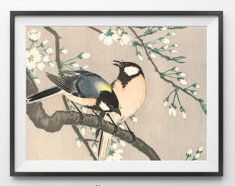 Ohara Koson - Birds on Cherry Branch Wall Art | High Resolution Instant Download Printable Art Print Vintage Japanese Classic Art Wall Decor