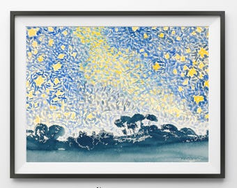 Henri-Edmond Cross Landscape Of Stars Wall Art | High Resolution Instant Download Printable Art Print | Vintage Abstract Classic Wall Decor