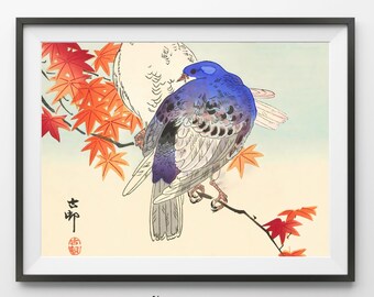 Ohara Koson Two Pigeons Autumn Branch Wall Art | High Resolution Instant Download Printable Art Print Vintage Japanese Classic Wall Decor