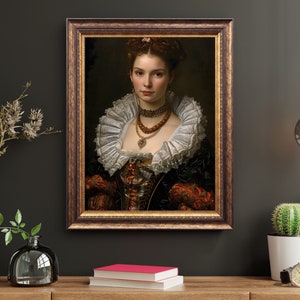 Portrait of woman in 1600's Tudor dress/ young girl face/ vintage portrait print / vintage wall decor / digital download.