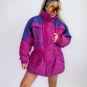 Vintage 90s Hot Pink & Purple Ski Parka-  Oversized Winter Jacket Padded Winter Coat S-M-L