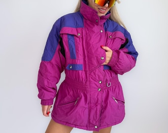 Vintage 90s Hot Pink & Purple Ski Parka-  Oversized Winter Jacket Padded Winter Coat S-M-L