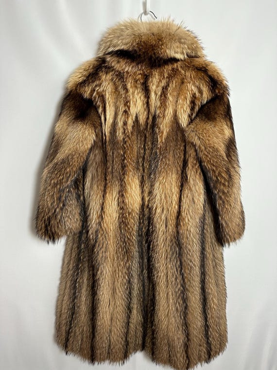 Vintage Fur Long Coat Genuine Natural Real Raccoon Fox Mink