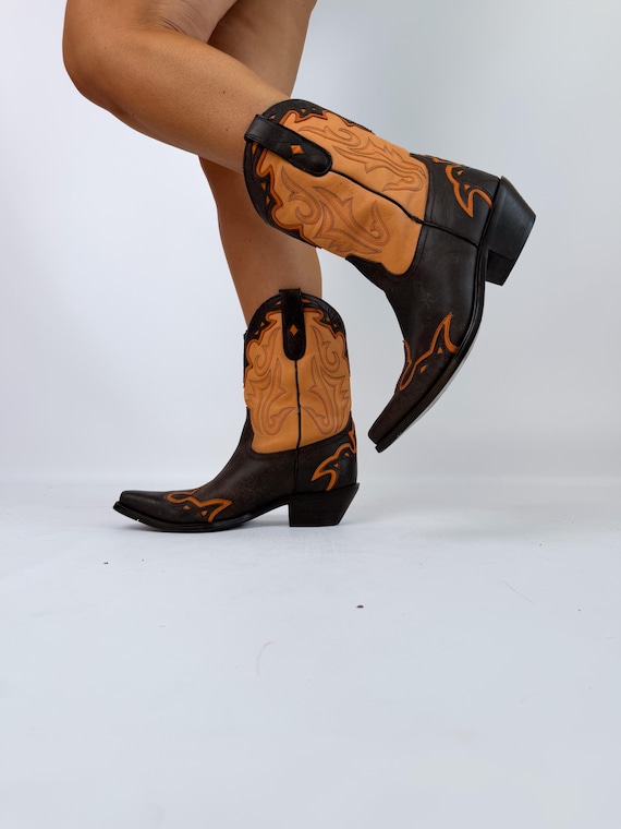 Vintage Leather Cowboy Boots US 8 Western Cowgirl… - image 1