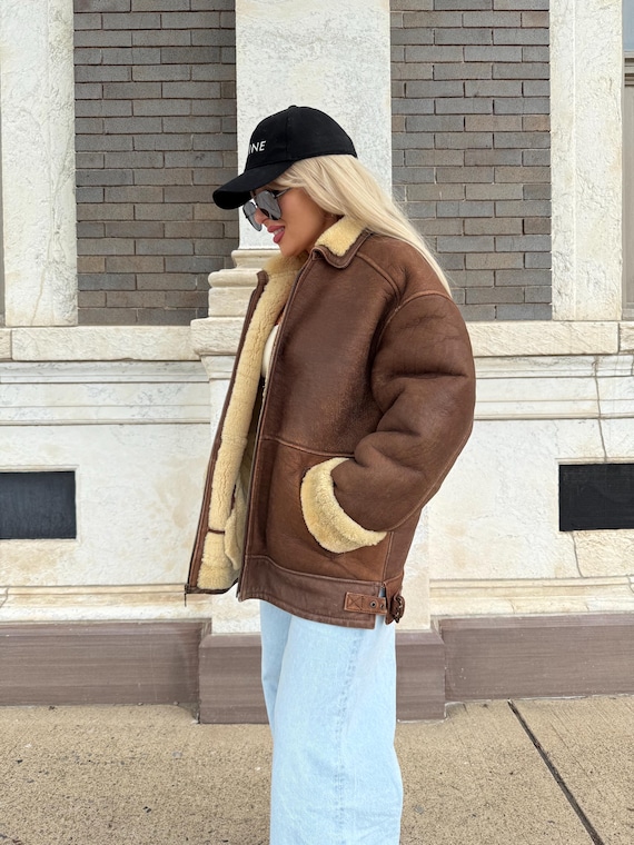 Shearling Aviator Jacket Womens Brown Leather Shearling Coat