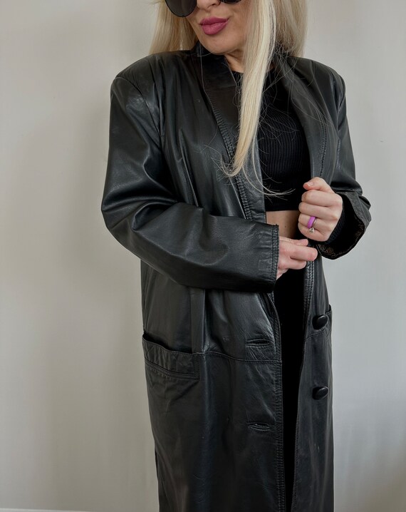 Vintage genuine leather long trench coat jacket - image 5