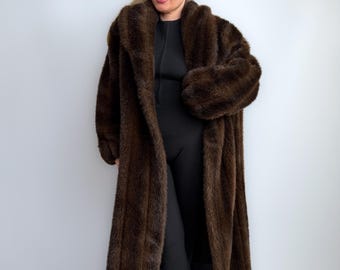 Vintage Full Length Russell Taylor Signature Faux Fur Coat, Small