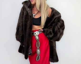 Vintage 1970s Davis of Boston Faux Fur Coat | Dark Brown, Short