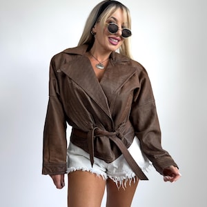 Vintage Brown Leather Biker Jacket | 90s Y2K Street Style | Oversized Fit, Size S-M