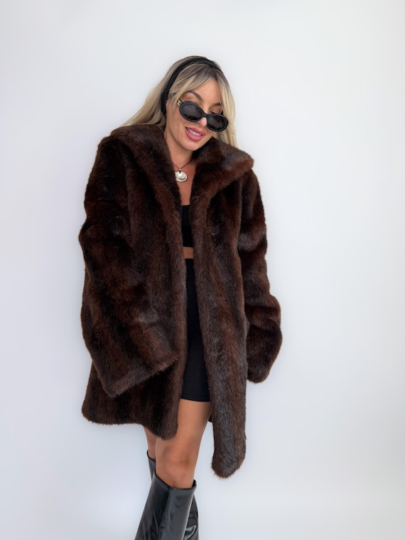 90s Faux Fur Coat: Dark Brown Mob Wife Glam - Made in USA - Etsy