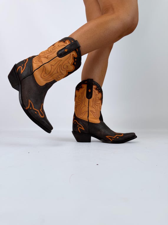 Vintage Leather Cowboy Boots US 8 Western Cowgirl… - image 12