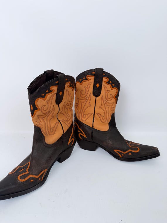 Vintage Leather Cowboy Boots US 8 Western Cowgirl… - image 4