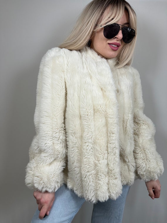 Vintage faux fur cream beige coat jacket y2k 90s - image 4