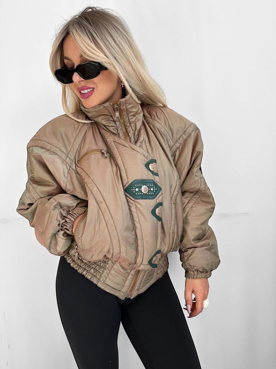 Vintage Ski Jacket Winter Bomber Coat Skiing Suit Neon Mermaid