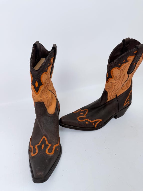 Vintage Leather Cowboy Boots US 8 Western Cowgirl… - image 11