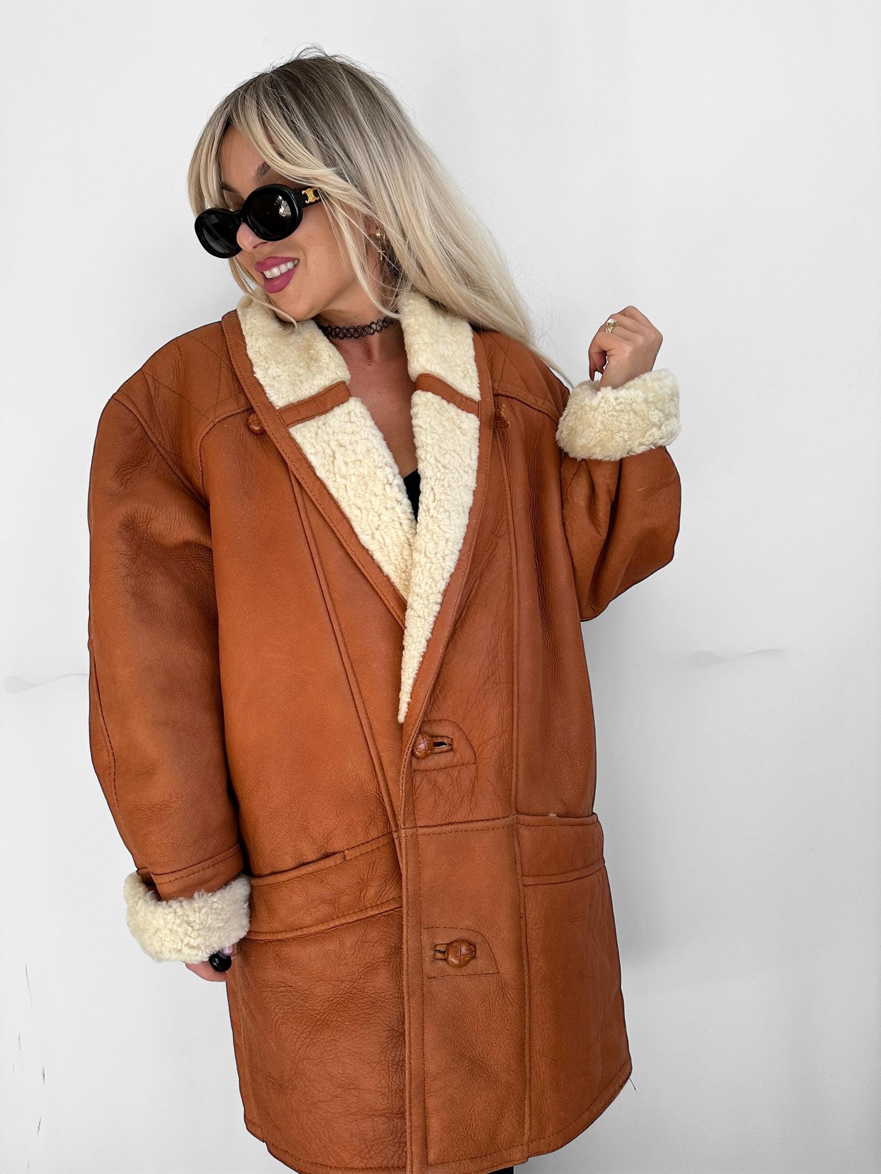 ジャケット・アウター Ameri VINTAGE SHEEP MOUTON LONG COAT Shearling Coat Men, Size Large L, Vintage Sheep Fur Coat