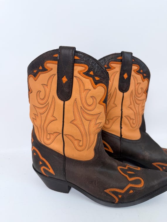 Vintage Leather Cowboy Boots US 8 Western Cowgirl… - image 3