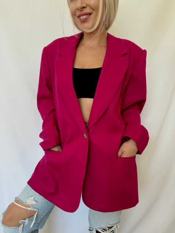 Vintage 100% wool pink fuchsia oversize mom blazer