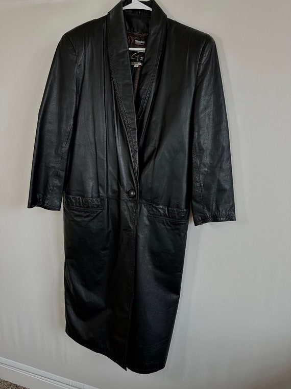 Vintage genuine leather long trench coat jacket - image 6