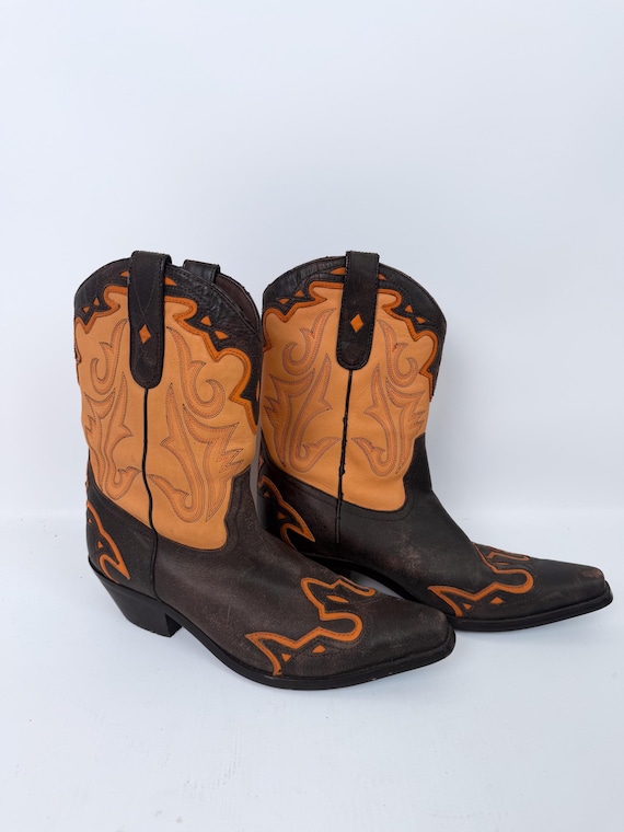 Vintage Leather Cowboy Boots US 8 Western Cowgirl… - image 2