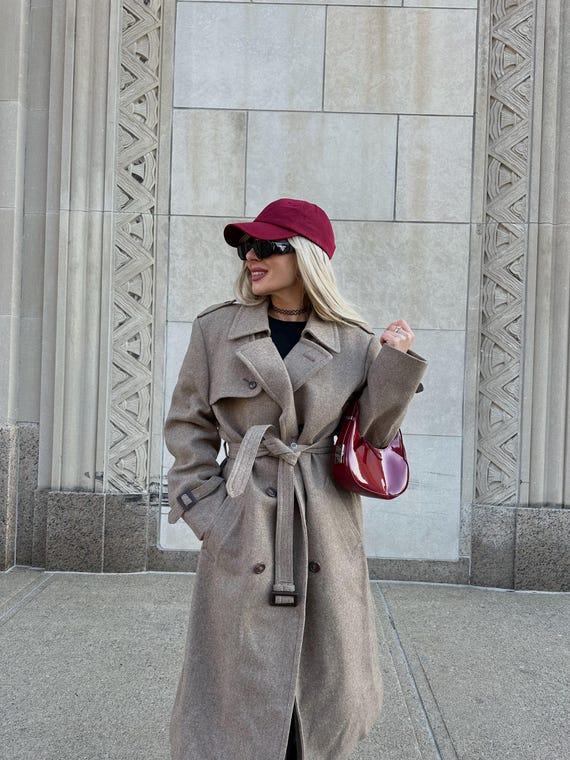 Wool Coat Midi Duster Coat Vintage Trench Coat Wool Double