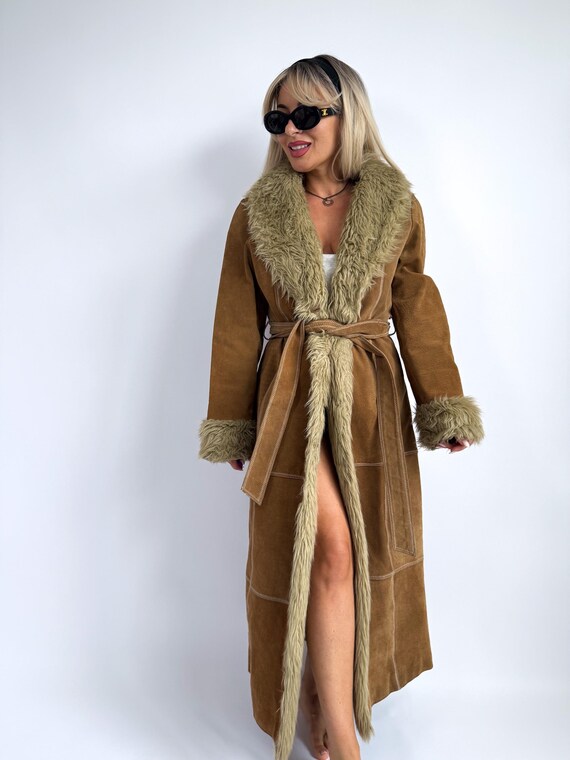 Vintage 70s Penny Lane Coat – Suede Afghan Style With Faux Fur