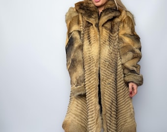 Vintage Raccoon Fur Coat – Mid Length Heavyweight Mob Wife Style Winter Jacket M-L