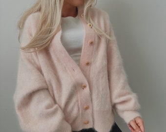 Vintage cardigan angora fluffy retro oversize  bohemian button up sweater cardigan